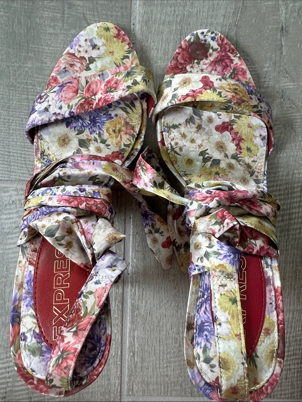 Express Multi-Color Floral Tie-Strap Heeled Sandals size 9.5